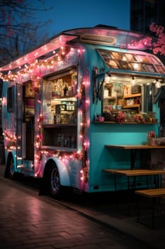 A van with street food. A food truck.