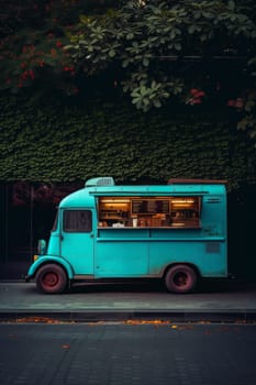 A van with street food. A food truck.