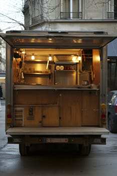 A van with street food. A food truck.