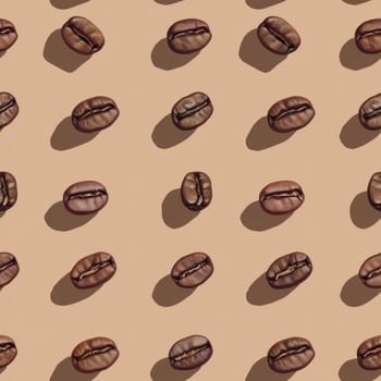 Seamless pattern coffee bean with shadow earth tone background..