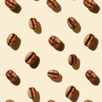 Seamless pattern coffee bean with shadow earth tone background..