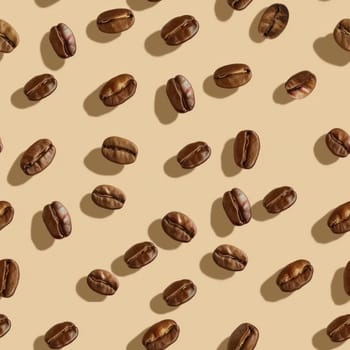 Seamless pattern coffee bean with shadow earth tone background..