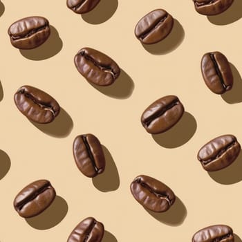 Seamless pattern coffee bean with shadow earth tone background..