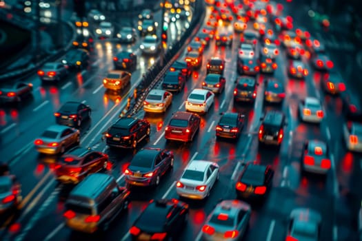 Blurred Traffic Jam, A Lot Of Cars Are Stuck In Traffic: AI Generated Image.