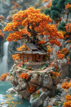 A layout of a beautiful autumn tree on the house for your background.