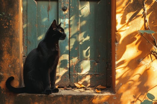 There was a cute black cat sitting near the door, guarding the entrance.