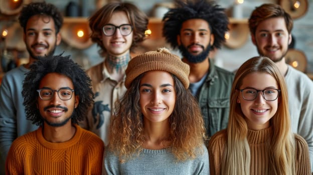 Portrait of a creative business team standing together and laughing. A group of cheerful people of different nationalities.