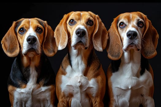 Portrait of beagle dogs on a black background.