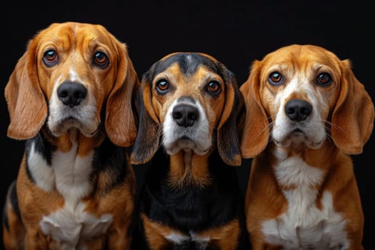 Portrait of beagle dogs on a black background.