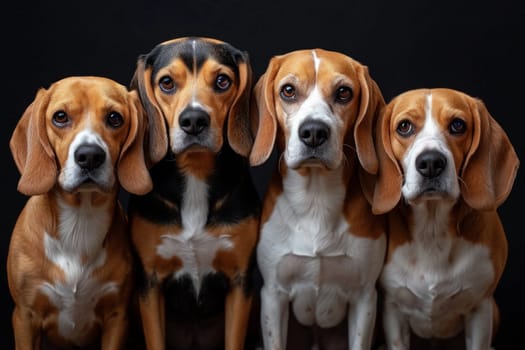 Portrait of beagle dogs on a black background.