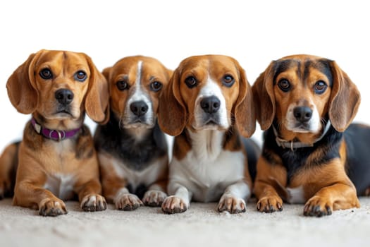 Portrait of a beagle dog on a white background.