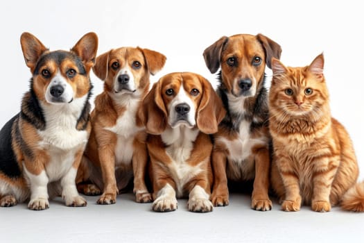 Friendly Portrait of dogs and cats on a white background.