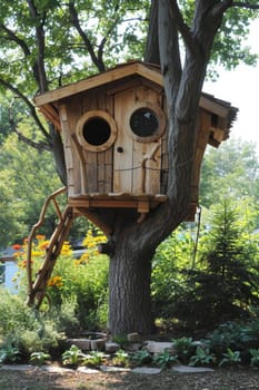 Cute little tree house for kids in the forest.