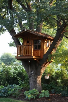 Cute little tree house for kids in the forest.