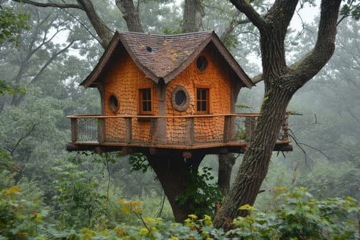 Cute little tree house for kids in the forest.