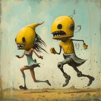 Two scary fairy tale monsters running around. 3d illustration.