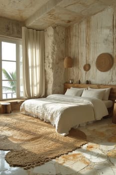 Creative interior of a bedroom in a country house.
