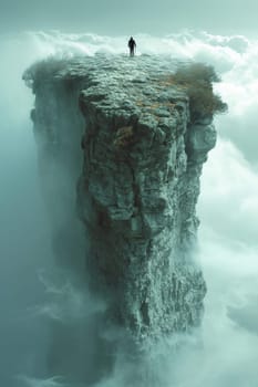 A man standing on top of a mountain. A conceptual photo composition of goals and achievements.