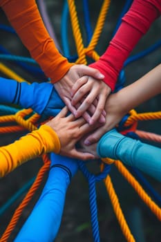 The concept of teamwork, cohesion and cooperation. Close-up of a lot of people's hands.