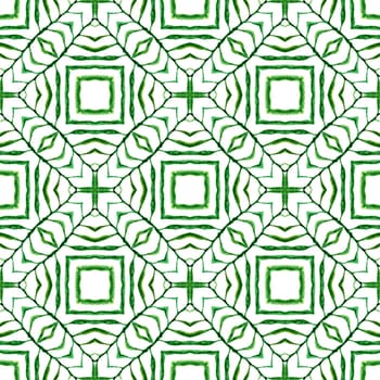 Textile ready shapely print, swimwear fabric, wallpaper, wrapping. Green pretty boho chic summer design. Green geometric chevron watercolor border. Chevron watercolor pattern.