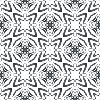 Textile ready Actual print, swimwear fabric, wallpaper, wrapping. Black and white charming boho chic summer design. Summer exotic seamless border. Exotic seamless pattern.