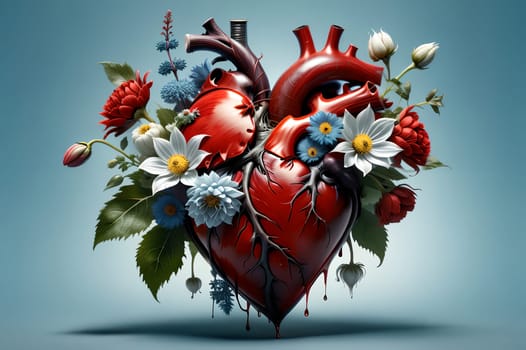 kind heart in flowers. AI generated image.