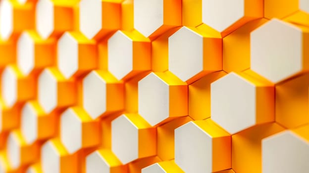 Close-up view of an orange and white 3d geometric pattern wall