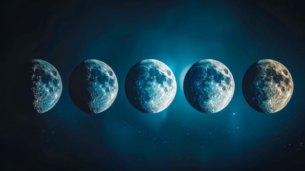 Stunning depiction of the moon's phases across a deep blue night sky