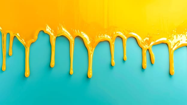 High-contrast image of orange paint dripping against a bright blue backdrop