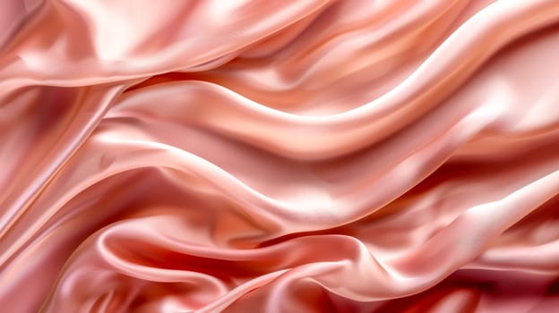 Luxurious smooth silk material in coral color with flowing, wavy texture