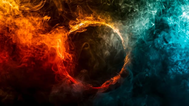 Vibrant, multicolored ring of smoke and flame creates a mystical atmosphere