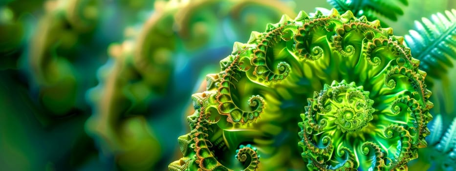 Vibrant green fractal spiral rendered in high detail for abstract backgrounds