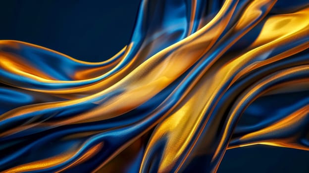 Abstract background of luxurious blue and gold satin fabric rippling
