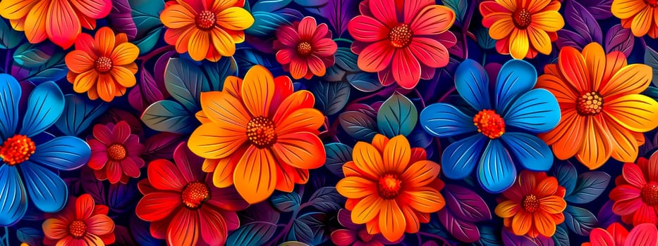 Seamless pattern of vivid, multi-colored flowers perfect for design use