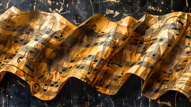 Aged and weathered vintage music sheet background with wavy texture and artistic grunge for classical composition and retro melody concept