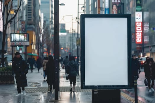 Blank advertising poster banner mockup on busy street, advertising concept.