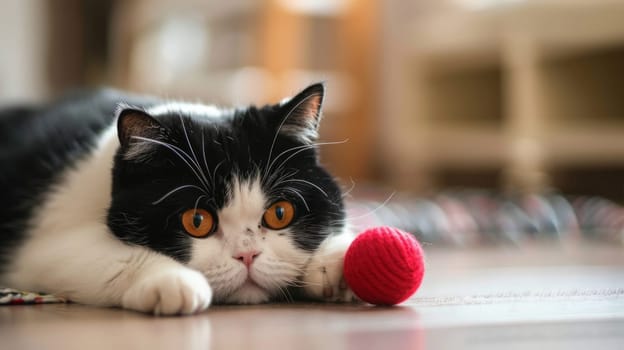 a cat is play with a ball in living room, Cat Playing with Toy.