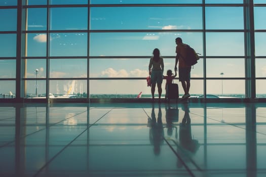 Family travel inside an airport terminal, Family Trip for Summer vacation.