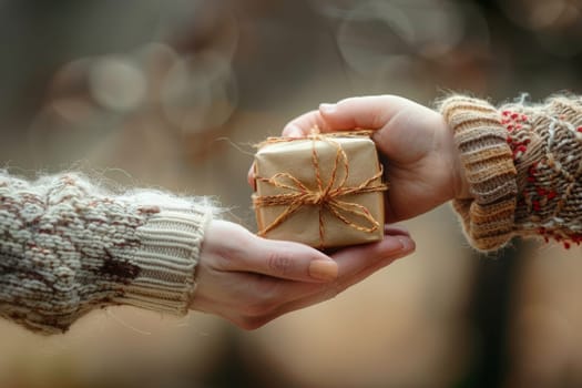 Close up of hand child giving gift to mother hand, Happy mother's day.