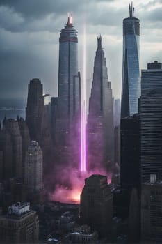 This photo showcases a bustling city filled with skyscrapers and towering structures, creating an impressive urban landscape.