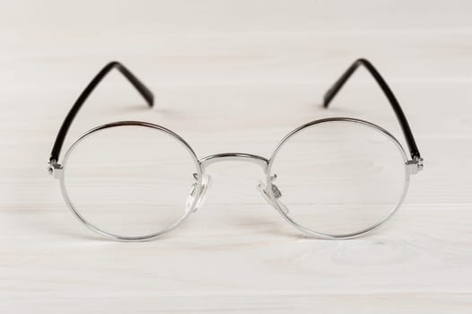 closeup round frame style of eyeglasses