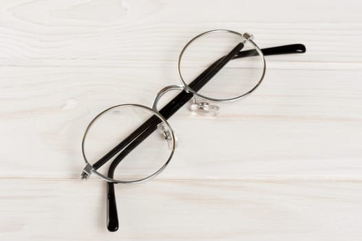 closeup round frame style of eyeglasses