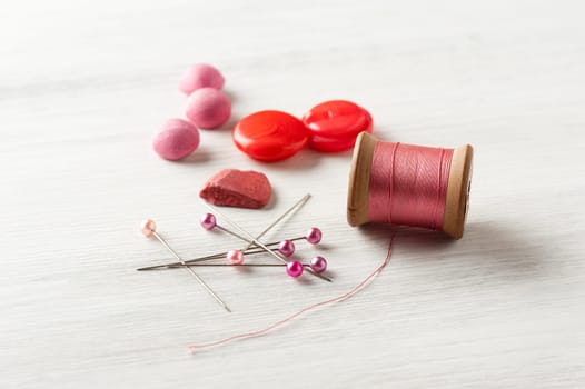 closeup thread for sewing and needlework, old reel of thread