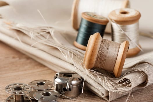 closeup thread for sewing and needlework, old reel of thread