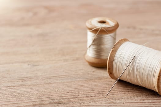 closeup thread for sewing and needlework, old reel of thread