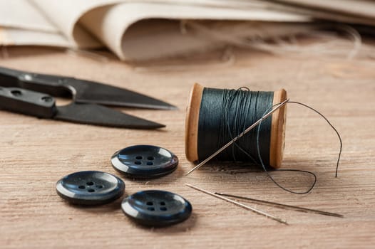 closeup thread for sewing and needlework, old reel of thread