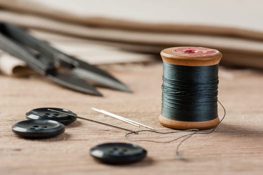 closeup thread for sewing and needlework, old reel of thread