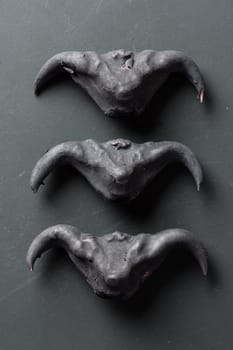 Water caltrop on a black background, Water Chestnut, Trapa natans
