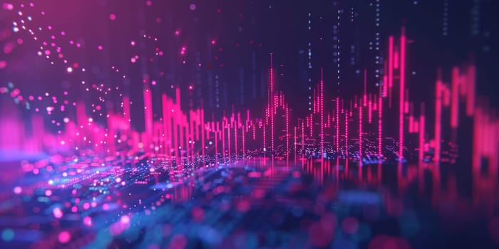 A colorful, abstract image of a cityscape with pink and blue tones. The image is full of bright colors and has a futuristic feel to it