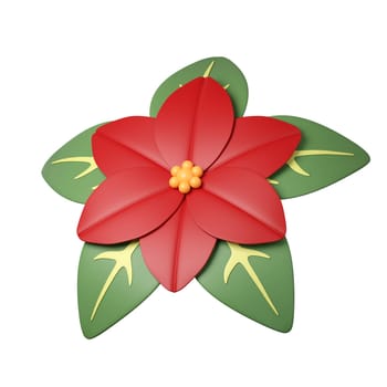 3d Christmas Poinsettia flower icon. minimal decorative festive conical shape tree. New Year's holiday decor. 3d design element In cartoon style. Icon isolated on white background. 3d illustration.